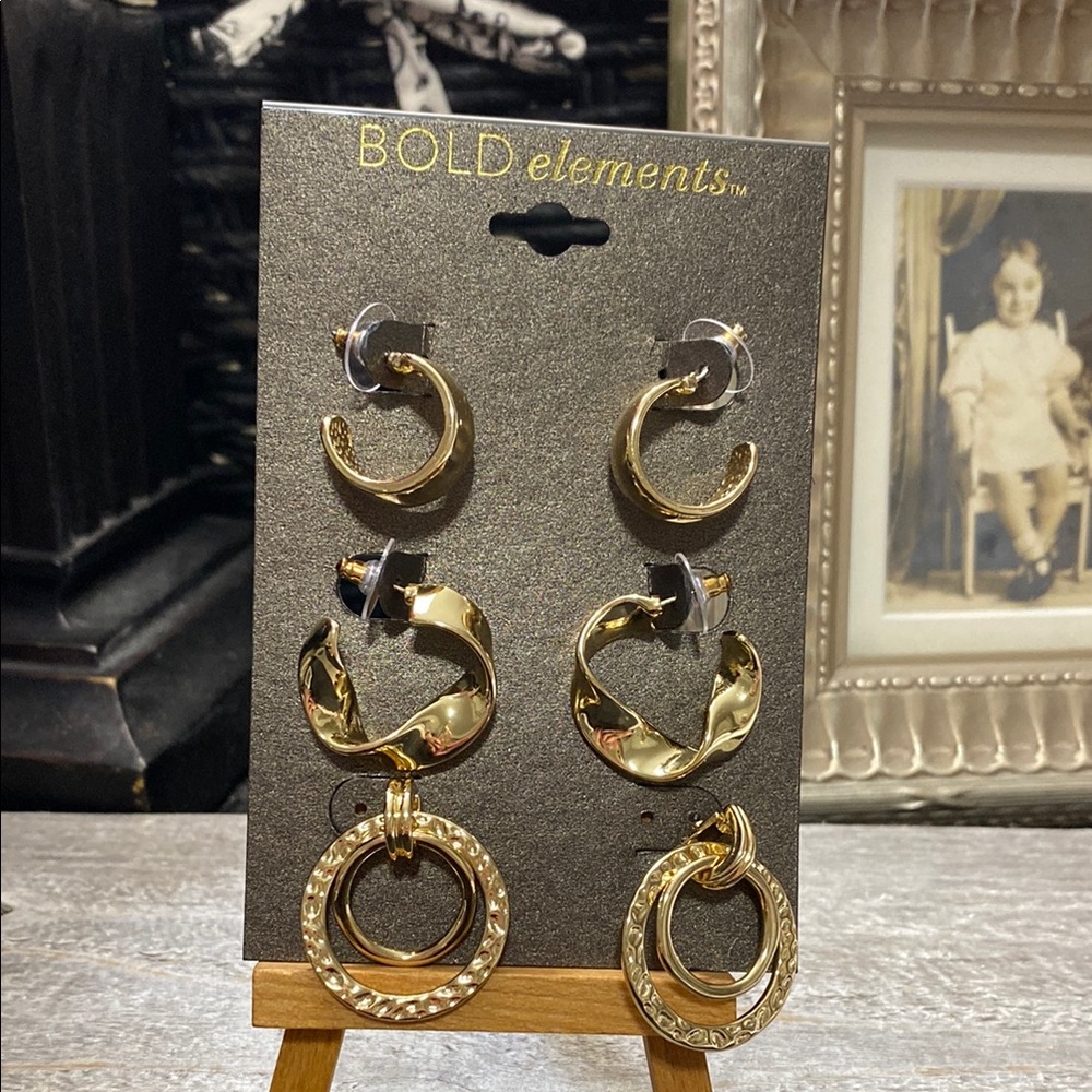 JCP NWT BOLD elements Polished Gold Tone Earring Set - 3 Pair!
